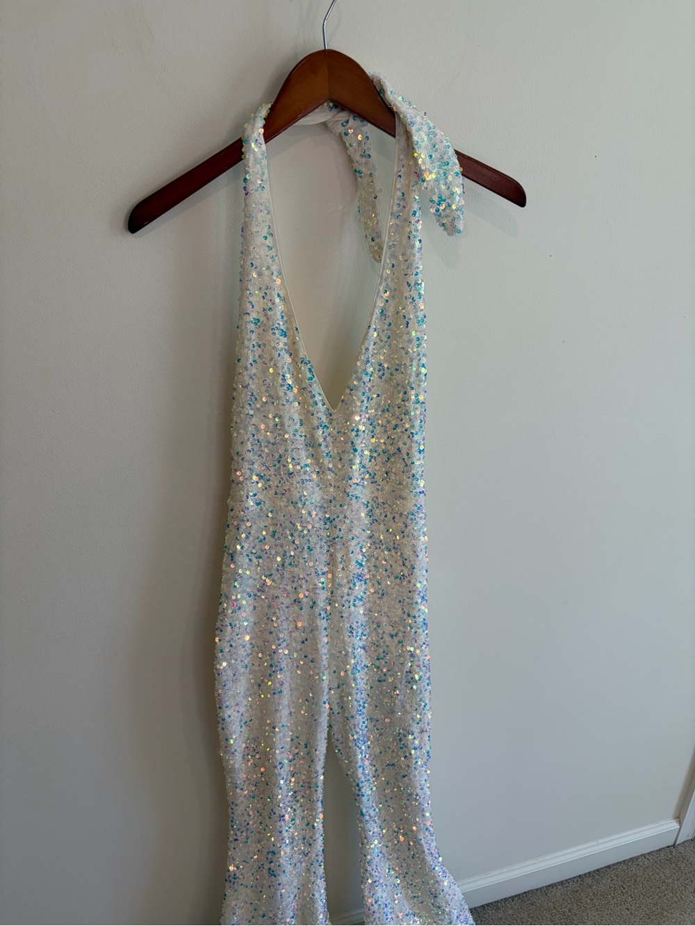 Show Me Your MuMu StudioHalter Jumpsuit - White Sequins Size Medium - Picture 7 of 16
